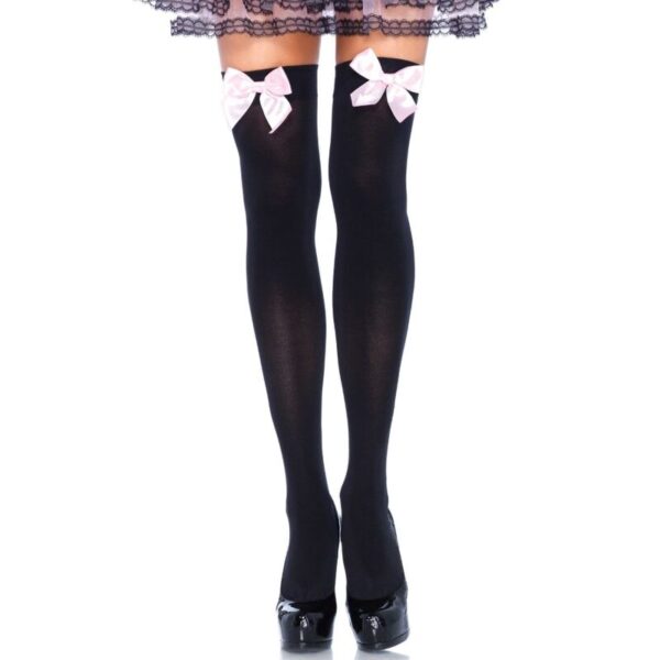 Mercadox LEG AVENUE - COXAS EM NYLON PRETO COM LAO ROSA TAMANHO ÚNICO