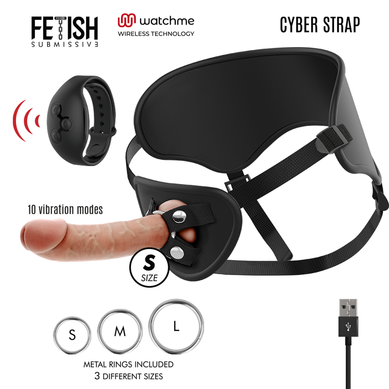 Mercadox FETISH SUBMISSIVE CYBER STRAP - ARNÊS COM TECNOLOGIA DILDO WATCHME S DE CONTROLE REMOTO