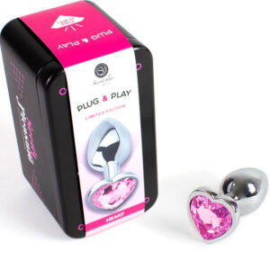 SECRET PLAY – METAL BUTT PLUG FÚCSIA CORAÇÃO TAMANHO PEQUENO 7 CM