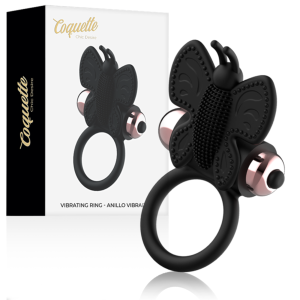 Mercadox COQUETTE CHIC DESIRE - ANEL BORBOLETA COM VIBRADOR PRETO/ OURO