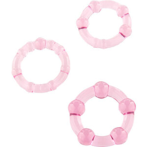 CONJUNTO DE SEVÊNCIAS DE TRÊS ANÉIS DE PÊNIS COR-DE-ROSA