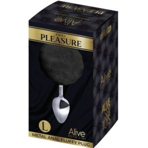 ALIVE – PLUG DE PRAZER ANAL METAL LISO FLUFFY PRETO TAMANHO L