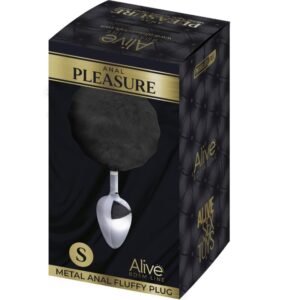 ALIVE – PLUG DE PRAZER ANAL METAL LISO FLUFFY PRETO TAMANHO S