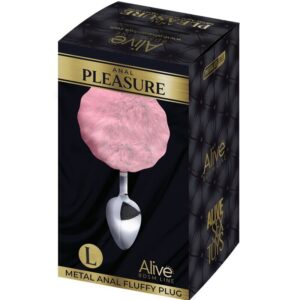 ALIVE – PLUG PRAZER ANAL METAL LISO FLUFFY ROSA TAMANHO L
