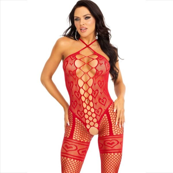 Mercadox LEG AVENUE - BODYSTOCKING NECK HALTER RED HEARTS RED