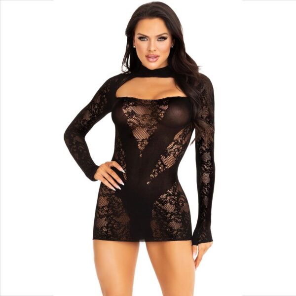 Mercadox LEG AVENUE - MINI VESTIDO COM RENDA MANGA COMPRIDA PRETO