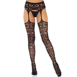 LEG AVENUE – SCROLL LACE GARTER BELT MEIAS TAMANHO ÚNICO