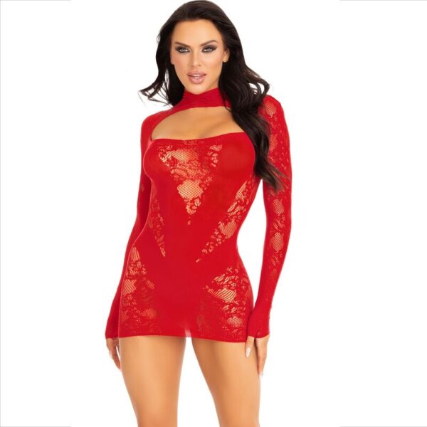 Mercadox LEG AVENUE - MINI VESTIDO COM RENDA MANGA COMPRIDA VERMELHO