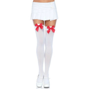 LEG AVENUE – COXAS EM NYLON COM LAO BRANCO / VERMELHO