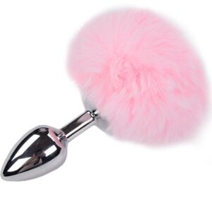 ALIVE – PLUG PRAZER ANAL METAL LISO FLUFFY ROSA TAMANHO S