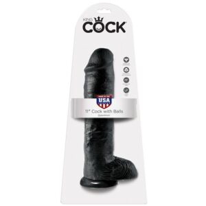 KING COCK – 11 DILDO PRETO COM BOLAS 28 CM