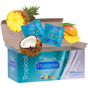 PASANTE – DE PRESERVATIVOS SABORES TROPICAIS 144 UNIDADES