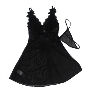 SUBBLIME – BABYDOLL TECIDO DE TULE COM RENDA E DETALHE FLOR PRETO S/M
