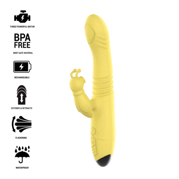 Mercadox INTENSE - VIBRADOR MULTIFUNO TOKY PARA CIMA E PARA BAIXO COM ESTIMULADOR CLITÓRICO AMARELO