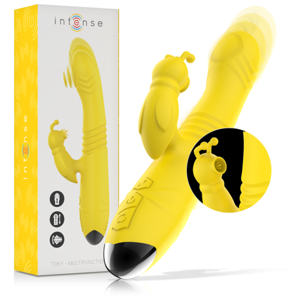 INTENSE - VIBRADOR MULTIFUNO TOKY PARA CIMA E PARA BAIXO COM ESTIMULADOR CLITÓRICO AMARELO - Image 2