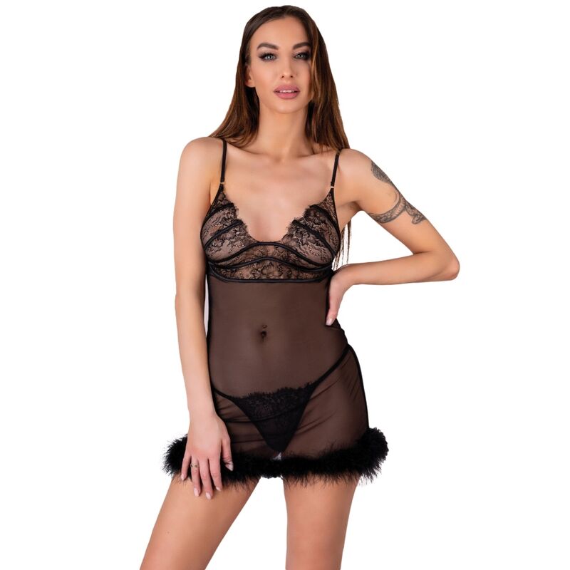 Mercadox LIVCO CORSETTI FASHION - CONJUNTO ZERUNAM BABYDOLL + TANGA PRETA