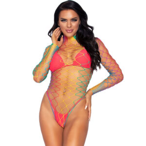 LEG AVENUE – BODY MULTICOLOR DE REDE MANGA COMPRIDA