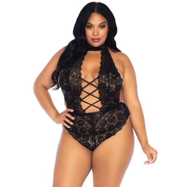 Mercadox LEG AVENUE - FLORAL RENDA CROTHLESS TEDDY PLUS SIZE