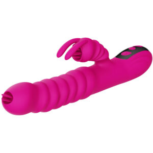 ARMONY – VIBRADOR MULTIFUNCIONAL DE LÍNGUA DUPLA DE COELHO FÚCSIA EFEITO DE CALOR