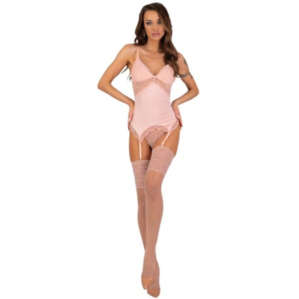Mercadox LIVCO CORSETTI FASHION - CONJUNTO PERSINNE PÊSSEGO CORSET + CALCINHA + MEIAS