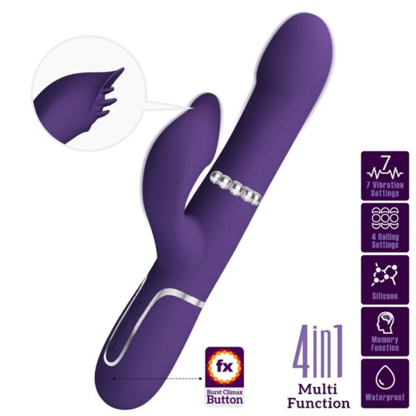 Mercadox PRETTY LOVE - ZALIN VIBRADOR DE COELHO PÉROLAS 4 EM 1 ROXO