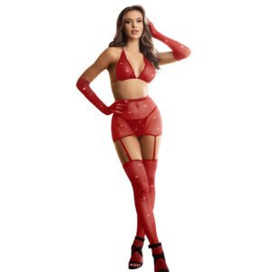 SUBBLIME – 952181 BODYSTOCKING DE REDE COM LUVAS E DIAMANTES VERMELHO TAMANHO ÚNICO