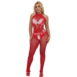 SUBBLIME – 952372 BODYSTOCKING SEM FUNDO DE REDE E RENDA COM GOLA ALTA VERMELHO TAMANHO ÚNICO