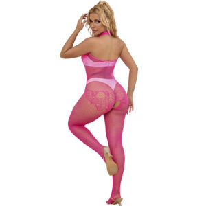 SUBBLIME – 952389 BODYSTOCKING SEM FUNDO DE REDE E RENDA COM GOLA ALTA ROSA TAMANHO ÚNICO
