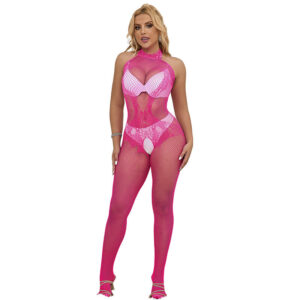 SUBBLIME – 952389 BODYSTOCKING SEM FUNDO DE REDE E RENDA COM GOLA ALTA ROSA TAMANHO ÚNICO