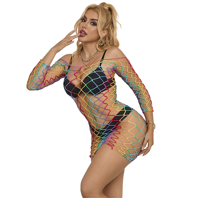 Mercadox SUBBLIME - 952426 RAINBOW MANGA LONGA FISHNET VESTIDO TAMANHO ÚNICO