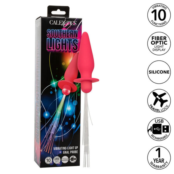 Mercadox CALEXOTICS - SOUTHERN LIGHTS LIGHT UP ANAL PLUG 10 VIBRAÇÕES SILICONE ROSA