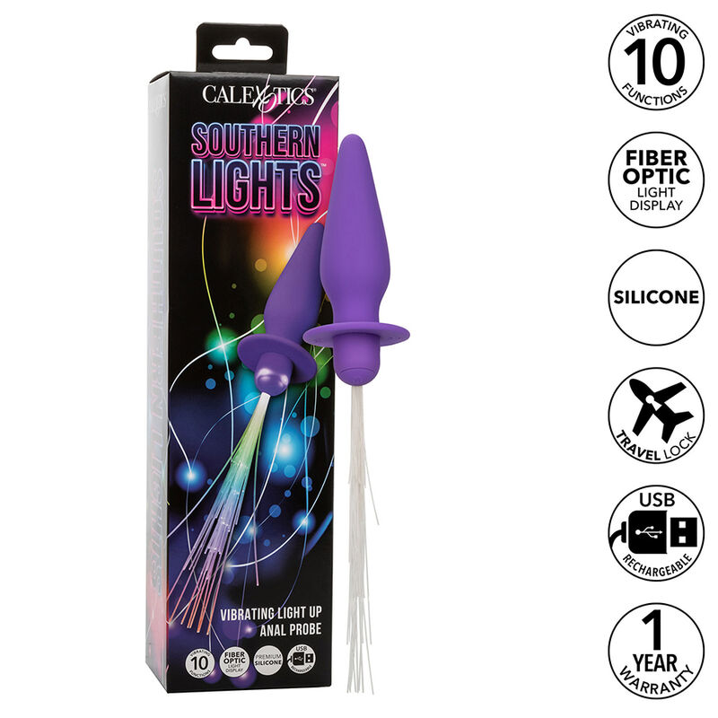 Mercadox CALEXOTICS - SOUTHERN LIGHTS LIGHT UP ANAL PLUG 10 VIBRAÇÕES SILICONE ROXO