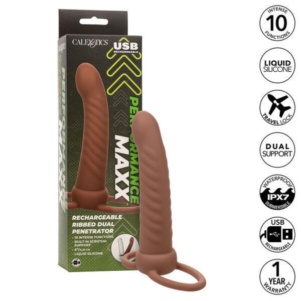 Mercadox CALEXOTICS - MAXX RIBBED DUAL PENETRATOR 10 VIBRAÇÕES MARROM