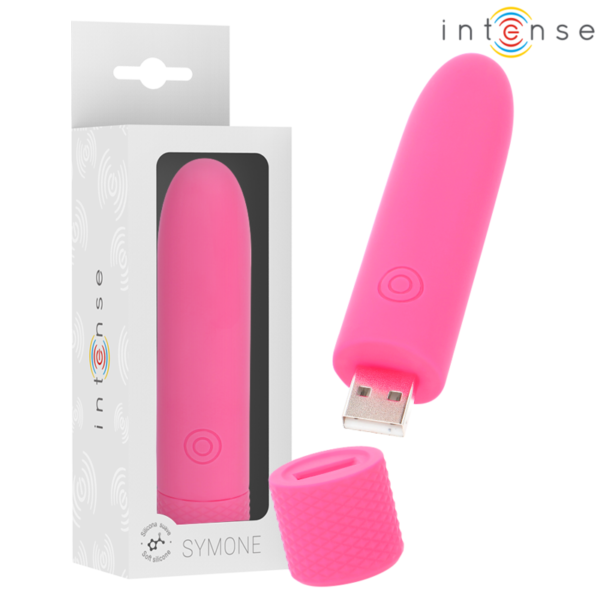 Mercadox INTENSE - SYMONE  USB RECARREGÁVEL VIBRATÓRIA BULLET 8 VIBRAÇÕES ROSA 10 X 2