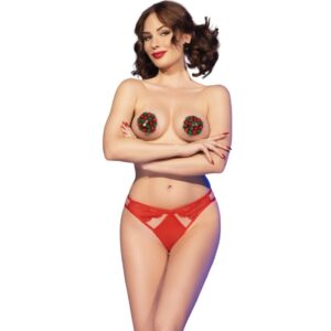 CHILIROSE – CR 4839 CONJUNTO DE NATAL CAPAS DE MAMILOS + CALCINHA VERMELHO L/XL