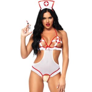 LEG AVENUE – NURSE ABERTO CROTHLESS TEDDY TAMANHO ÚNICO