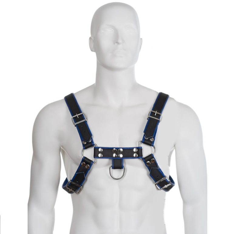 Mercadox LEATHER BODY - PEITO BULDOGUE CHICOTE DE COURO PRETO / AZUL