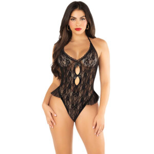 LEG AVENUE – BODY COM LAÇO E BABADOS PRETO TAMANHO ÚNICO