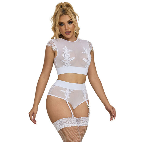 Mercadox SUBBLIME - 954048 SUTIÃ + CALCINHA COM CINTO-LIGA BRANCO L/XL
