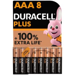 DURACELL – BATERIA ALCALINA PLUS POWER 100 AAA LR03 8 UNIDADE