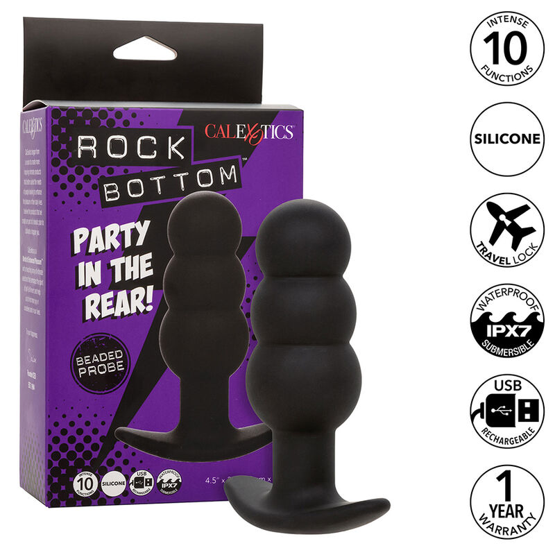 Mercadox CALEXOTICS - ROCK BOTTOM PLUG ANAL COM ESFERAS 10 VIBRAÇÕES SILICONE PRETO