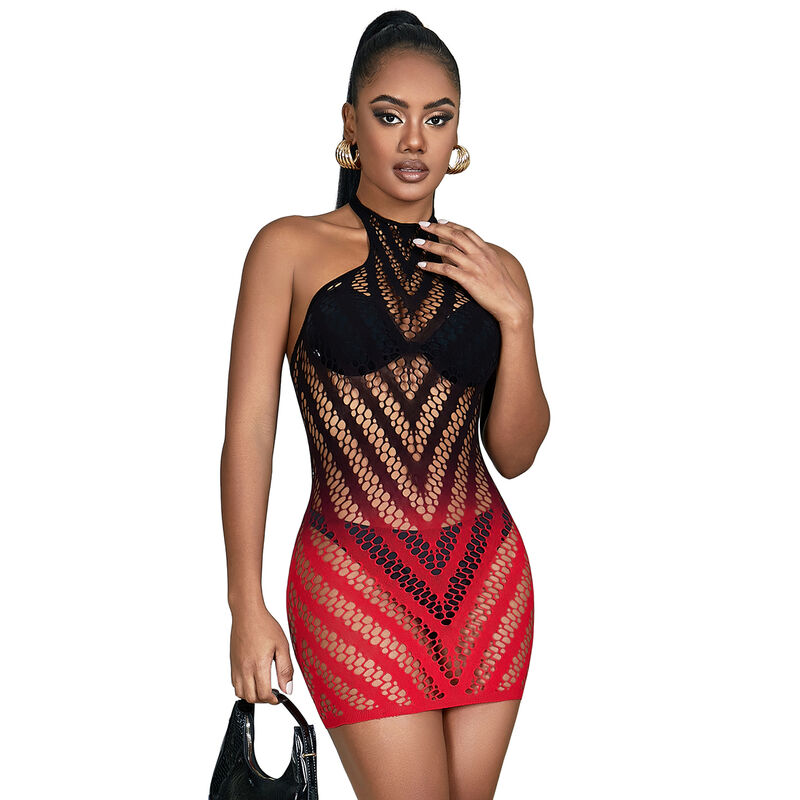 Mercadox SUBBLIME - 952242 VESTIDO REDE ELSTICA DEGRADADA VERMELHA E PRETA TAMANHO ÚNICO