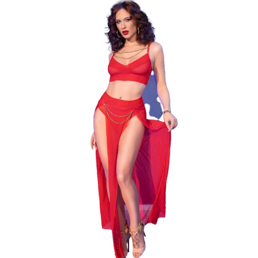 Mercadox CHILIROSE - CR 4850 CONJUNTO DE TOP E LEGGING VERMELHO COM ACESSÓRIOS DOURADOS S
