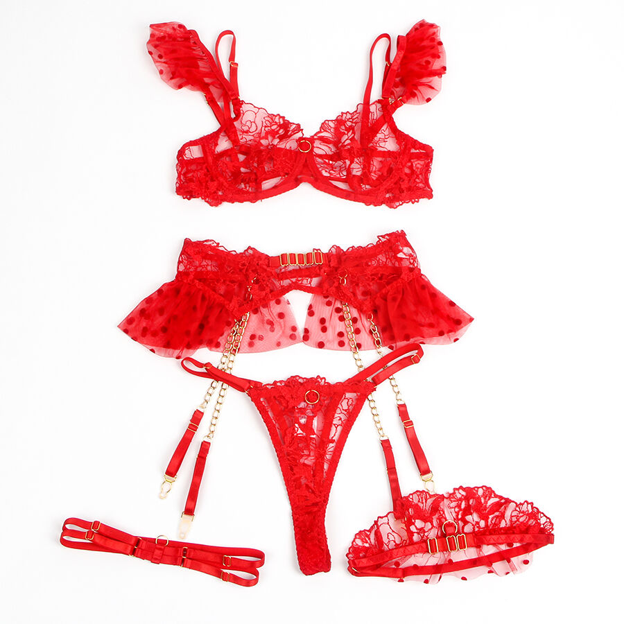 SUBBLIME - 957506 CONJUNTO DE SUTIÃ E LIGA DE RENDA VERMELHO S/M - Image 3