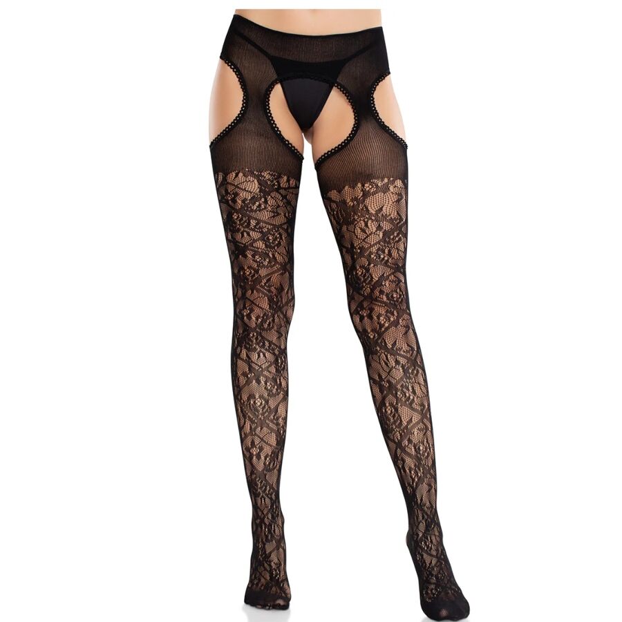Mercadox LEG AVENUE - MEIAS DE RENDA FLORAL COM LIGAS UNITED BLACK
