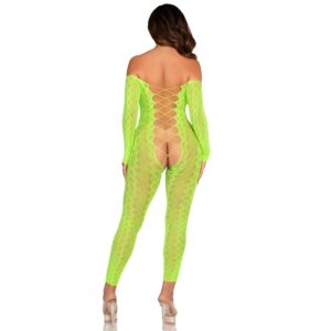 LEG AVENUE – BODYSTOCKING SEM BASE EXÓTICO RENDA DE COBRA VERDE NEON