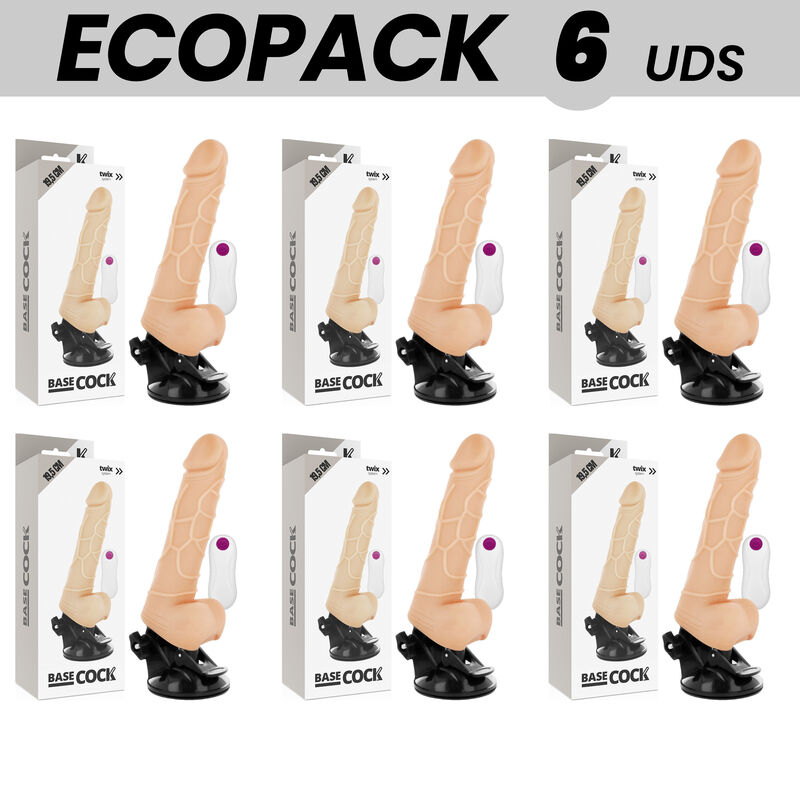 Mercadox ECOPACK 6 UNIT - BASECOCK VIBRADOR REALISTA CONTROLE REMOTO NATURAL COM TESTÍCULOS 19.5 CM -O- 4 CM