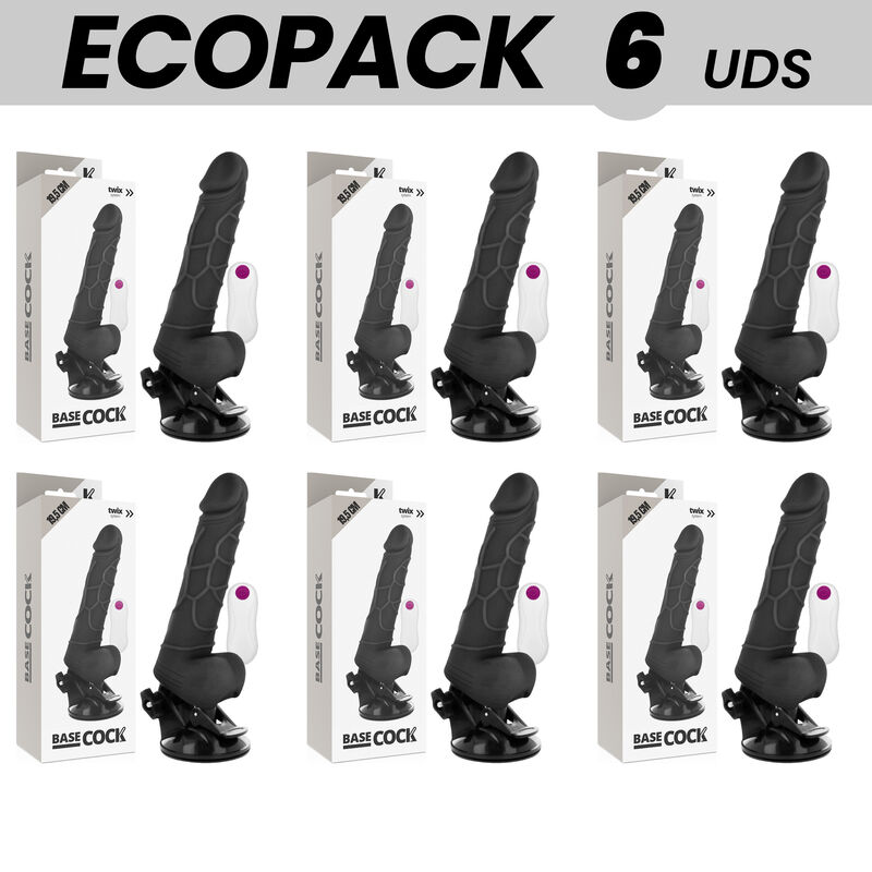 Mercadox ECOPACK 6 UNIT - BASECOCK VIBRADOR REALISTA CONTROLE REMOTO PRETO COM TESTÍCULOS 19.5 CM -O- 4 CM