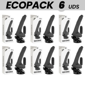 ECOPACK 6 UNIT – BASECOCK VIBRADOR REALÍSTICO DE CONTROLE REMOTO PRETO COM TESTÍCULOS 20 CM -O- 4 CM