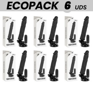 ECOPACK 6 UNIT – BASECOCK CONTROLE REMOTO VIBRADOR REALÍSTICO PRETO 21 CM -O- 4 CM
